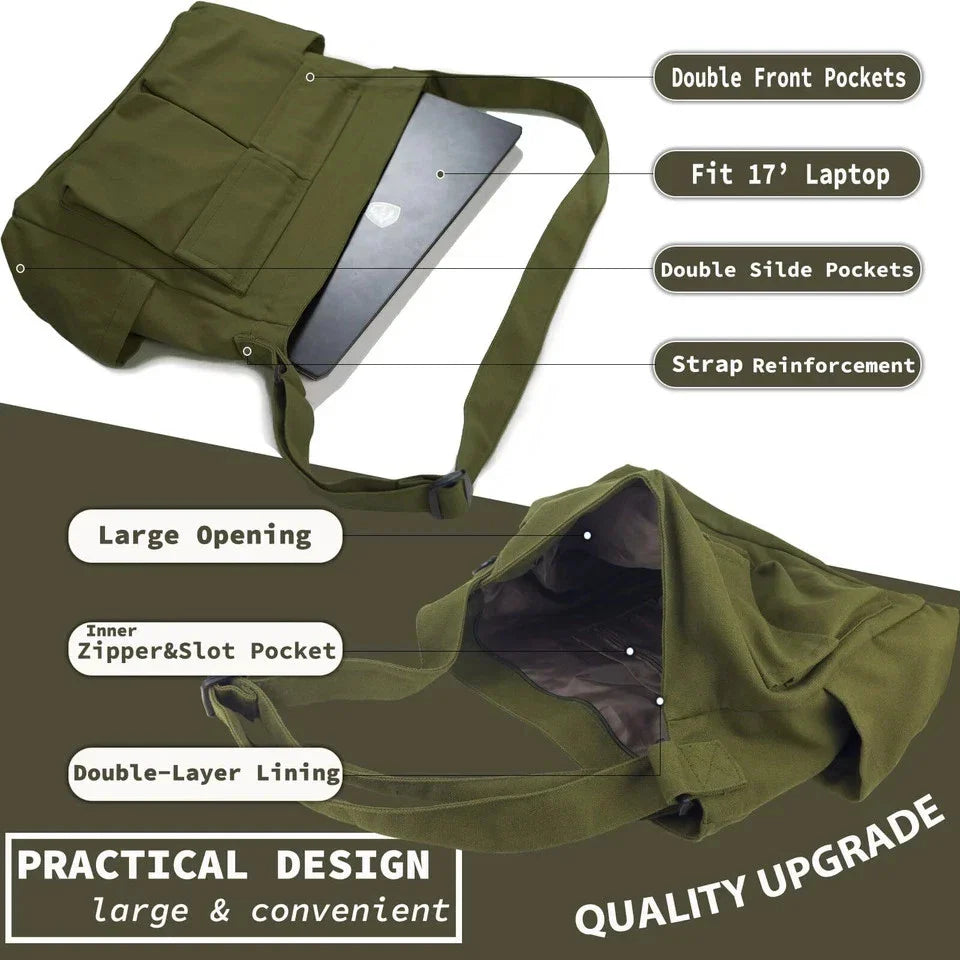Canvas Messenger Bag – Vintage Crossbody Shoulder Bag for Everyday Carry